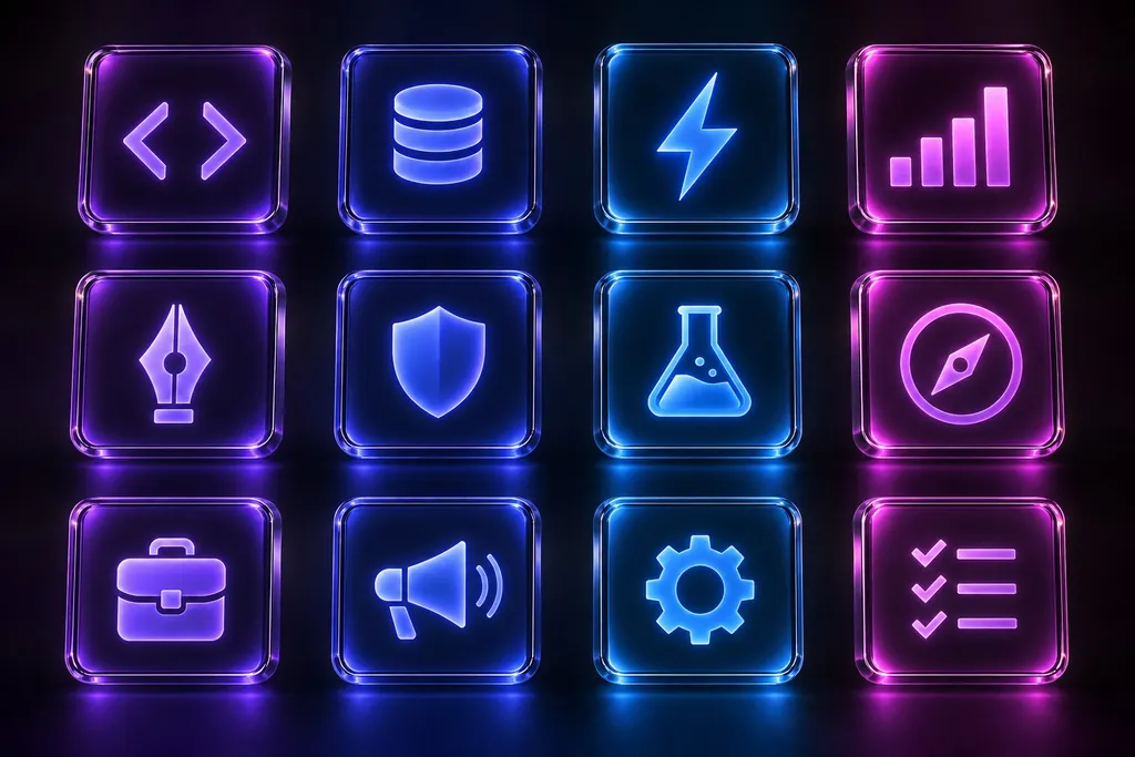 Twelve labelled drawers, one per skill category